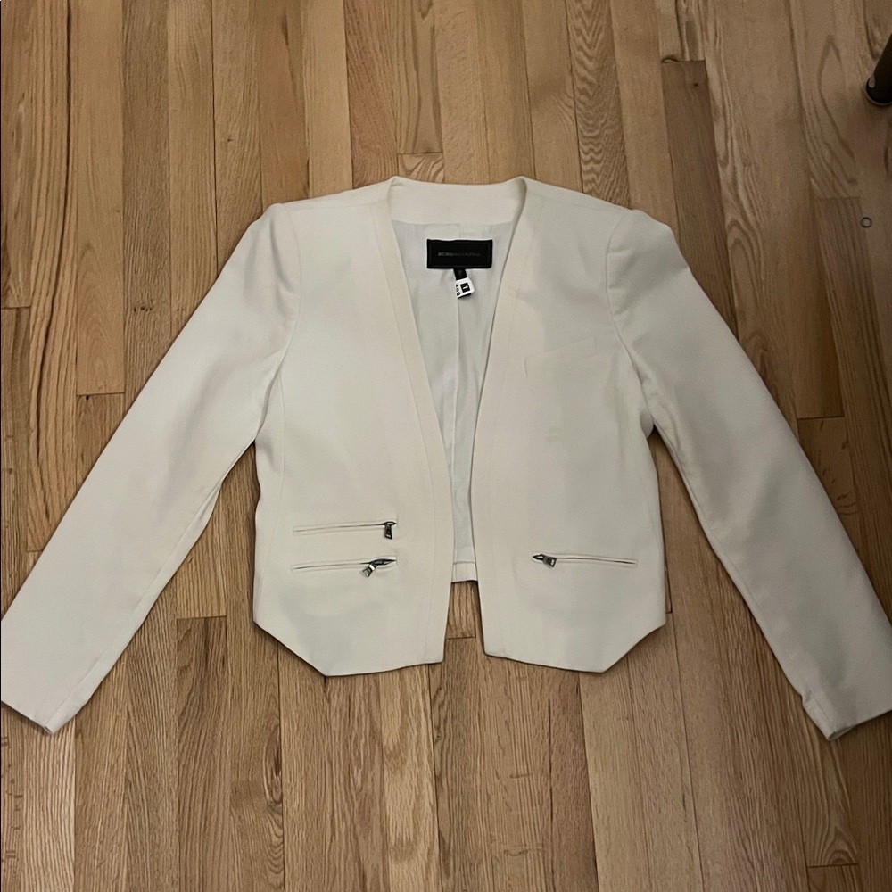 BCBGMaxAzria Cream Blazer with Zipper Accents